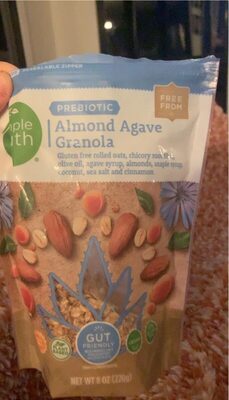 Almond Agave Granola Prebiotic Gluten Free Rolled Oats, Chicory Root Fiber, Olive Oil, Agave Syrup, Almonds, Maple Syrup, Coconut, Sea Salt And Cinnamon, Almond Agave Granola