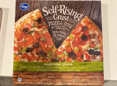Supreme Pepperoni Made With Pork, Chicken And Beef, Sausage Made With Pork And Chicken, Green And Red Peppers, Onions And Black Olives Pizzeria-Style Self-Rising Crust Pizza, Supreme