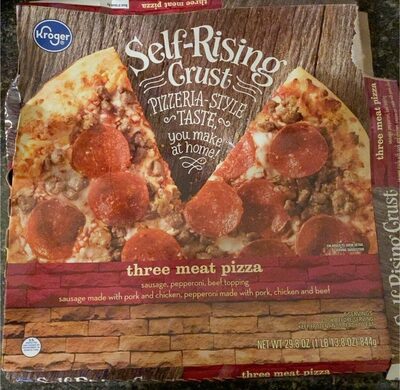 Three Meat Sausage, Pepperoni, Beef Topping Sausage Made With Pork And Chicken, Pepperoni Made With Pork, Chicken And Beef Self-Rising Crust Pizzeria-Style Pizza, Three Meat