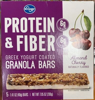 Almond Cherry Flavored Protein & Fiber Greek Yogurt Coated Granola Bars, Almond Cherry