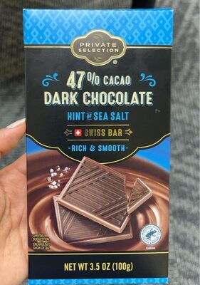 Dark Chocolate Hint Of Sea Salt 47% Cacao Swiss Bar, Dark Chocolate Hint Of Sea Salt
