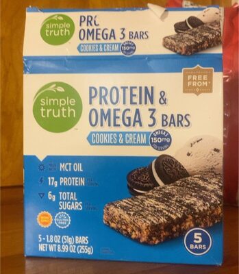 Cookies & Cream Protein & Omega 3 Bars, Cookies & Cream