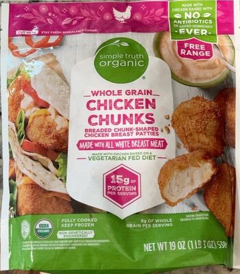 Whole Grain Chicken Chunks Breaded Chunk-Shaped Chicken Breast Patties, Whole Grain Chicken Chunks