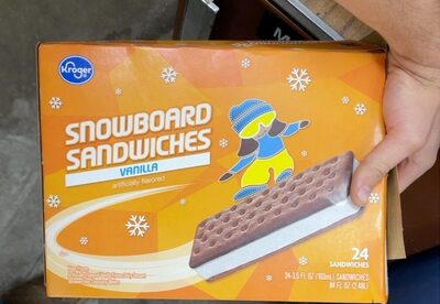Vanilla Frozen Dairy Dessert Between Two Chocolaty Wafers Snowboard Sandwiches, Vanilla
