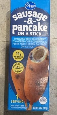 Sausage & Pancake With Blueberry Flavored Chips Covering A Pork And Chicken Sausage On A Stick, Sausage & Pancake