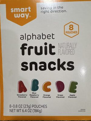 Strawberry, Blue Raspberry, Orange, Grape, Apple Alphabet Fruit Snacks, Strawberry, Blue Raspberry, Orange, Grape, Apple