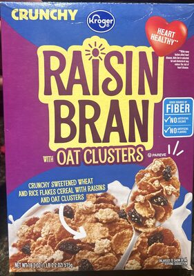 Crunchy Raisin Bran Sweetened Wheat And Rice Flakes With Raisins And Oat Clusters Cereal, Crunchy Raisin Bran