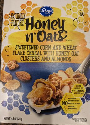 Honey N'Oats Sweetened Corn And Wheat Flake Cereal With Honey Oat Clusters And Almonds, Honey N'Oats