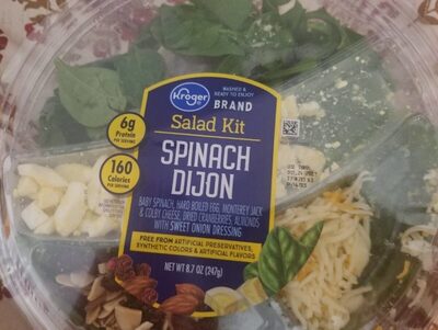 Spinach Dijon Baby Spinach, Hard Boiled Egg, Monterey Jack & Colby Cheese, Dried Cranberries, Almonds With Sweet Onion Dressing Salad Kit, Spinach Dijon