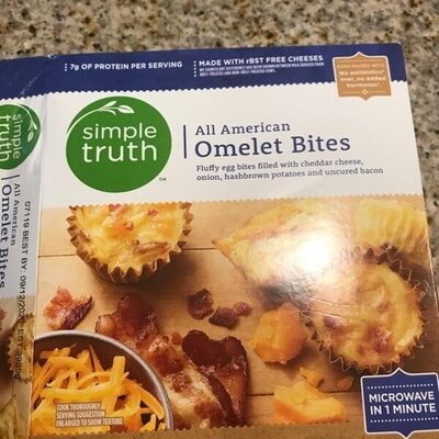 All American Omelet Fluffy Egg Bites Filled With Cheddar Cheese, Onion, Hashbrown Potatoes And Uncured Bacon Bites, All American Omelet