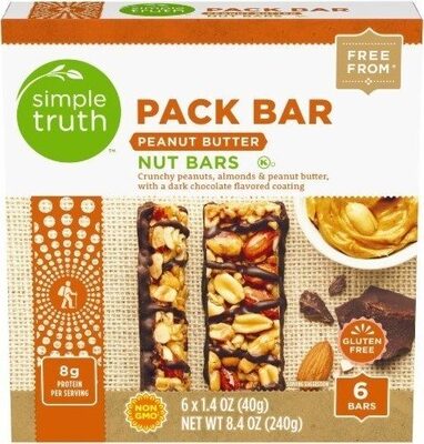 Peanut Butter Crunchy Peanuts, Almonds & Peanut Butter, With A Dark Chocolate Flavored Coating Pack Nut Bars, Peanut Butter