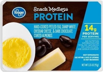 Snack Medleys Protein, Hard-Cooked Peeled Egg, Sharp White Cheddar Cheese, & Dark Chocolate Coated Almonds