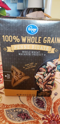100% Whole Wheat Grain Macaroni Product, Penne Rigate, Penne Rigate