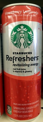 Refreshers, Sparkling Green Coffee Energy Beverage, Strawberry Lemonade, Strawberry Lemonade