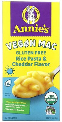 Annie's Organic Vegan Mac Gluten Free Rice Pasta & Cheddar Flavored Sauce