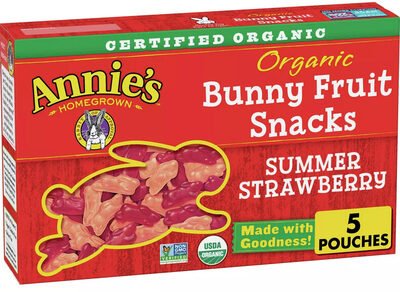 Organic Summer Strawberry Bunny Fruit Snacks, Strawberry