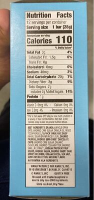Annie's Gluten Free Double Chocolate Chip Chewy Granola Bars 12 Count