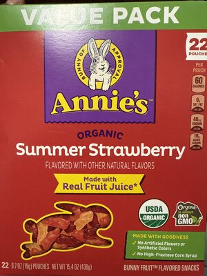 Annie's Organic Summer Strawberry Bunny Fruit Snacks 22 Count