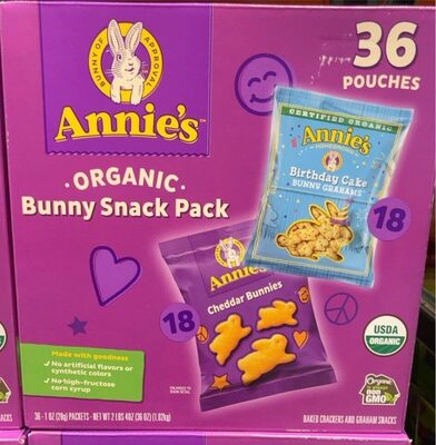 Annie's Organic Birthday Cake Bunny Grahams and Cheddar Bunnies Snack Pack 36 Count