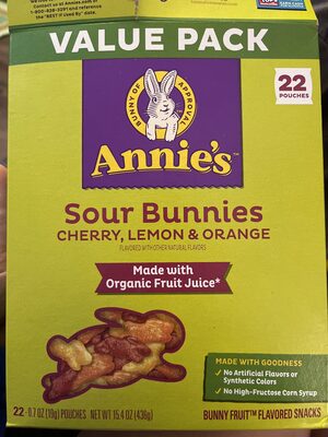 Annie's Sour Bunnies Cherry, Lemon & Orange Bunny Fruit Flavored Snacks 22 Count