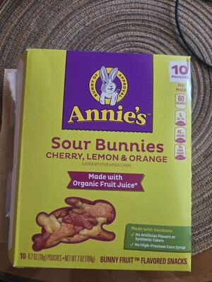 Annie's Sour Bunnies Cherry, Lemon & Orange Bunny Fruit Flavored Snacks 10 Count