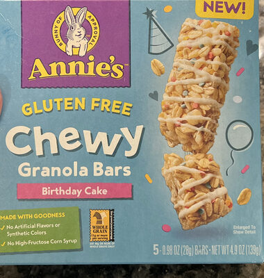 Annie's Gluten Free Birthday Cake Chewy Granola Bars 5 Count