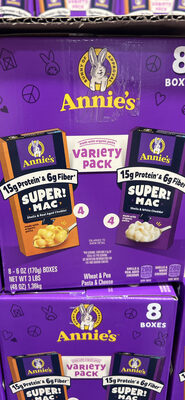 Annie's Super Mac! White Cheddar and Real Aged Cheddar Wheat & Pea Pasta & Cheese Variety Pack 8 Count
