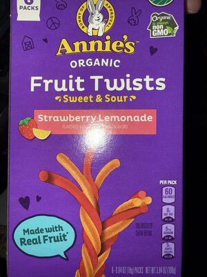 Annie's Organic Sweet and Sour Strawberry Lemonade Fruit Twists 6 Count