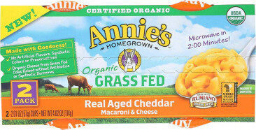 Annie's Organic Grass Fed Real Aged Cheddar Macaroni & Cheese Microwavable Cup 2 Pack