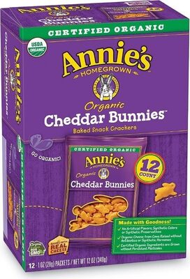Annie's Organic Cheddar Bunnies Baked Snack Crackers Individual Packs 12 Count