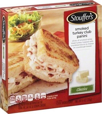 Smoked Turkey Club Panini Slices Of Smoked White Meat Turkey Topped With Crumbled Bacon & Cheese On Italian Bread, Smoked Turkey Club Panini