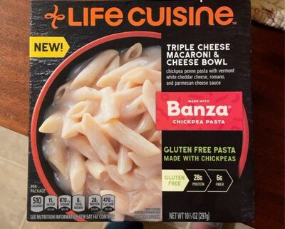 Triple Cheese Macaroni & Cheese Chickpea Penne Pasta With Vermont White Cheddar Cheese, Romano, And Parmesan Cheese Sauce Bowl Made With Banza Chickpea Pasta, Triple Cheese Macaroni & Cheese