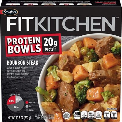 Bourbon Steak Strips Of Steak With Broccoli, Sweet Potatoes And Roasted Yukon Potatoes In A Bourbon Sauce Protein Bowls, Bourbon Steak