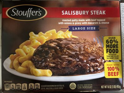 Salisbury Steak Roasted Patty Made With Beef Topped With Onions & Gravy With Macaroni & Cheese, Salisbury Steak