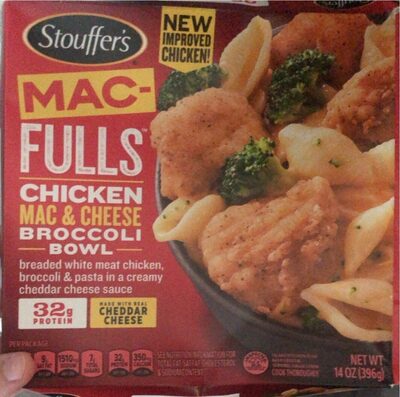 Chicken Mac & Cheese Broccoli Bowl Breaded White Meat Chicken, Broccoli And Pasta In A Creamy Cheddar Cheese Sauce, Chicken Mac & Cheese Broccoli Bowl