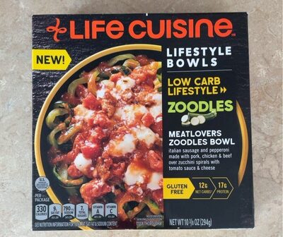 Life Cuisine Frozen Meal Meat Lovers Zoodles Bowl, Carb Wise Microwave Meal, Carb Conscious Frozen Dinner for One