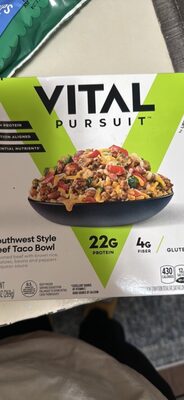 Southwest Style Beef Taco Seasoned Beef With Brown Rice, Tomatoes, Beans And Peppers In A Queso Sauce Bowl, Southwest Style Beef Taco