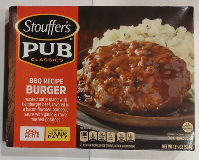 BBQ Recipe Roasted Patty Made With Hamburger Beef, Covered In A Bacon Barbecue Sauce With Garlic & Chive Mashed Potatoes Burger, BBQ Recipe