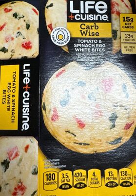 LIFE CUISINE Frozen Meal Egg Bites Tomato Spinach Egg White 8ct