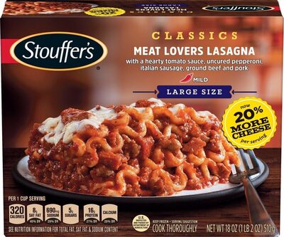Meat Lovers With 100% Real Mozzarella Cheese, Premium Pepperoni And Zesty Italian Sausage Lasagna, Meat Lovers
