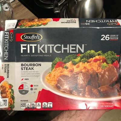 Med Bourbon Steak In A Bourbon Sauce With Spicy Chipotle Mashed Sweet Potatoes, Seasoned Broccoli & Red Peppers, Med Bourbon Steak