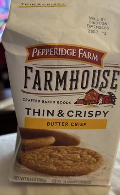 Pepperidge Farm Farmhouse Thin & Crispy Butter Crisp Cookies, 6.9 Oz Bag
