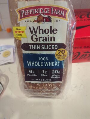 Pepperidge Farm Whole Grain Thin-Sliced 100% Whole Wheat Bread, 22 Oz Loaf