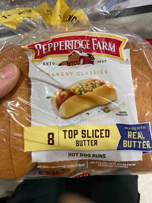 Pepperidge Farm Butter Hot Dog Buns, Top Sliced, 8-Pack Bag