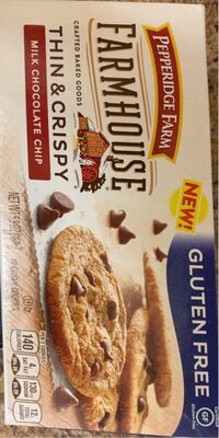 Pepperidge Farm Farmhouse Thin & Crispy Gluten Free Milk Chocolate Chip Cookies, 5.9 oz. tray with outer carton