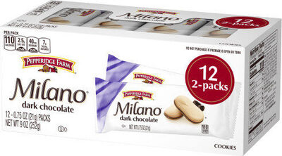 Pepperidge Farm Milano Cookies, Dark Chocolate, 12 Packs, 2 Cookies per Pack