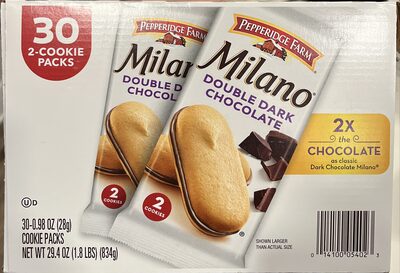 Pepperidge Farm Milano Cookies, Double Dark Chocolate, 30 Packs, 2 Cookies per Pack