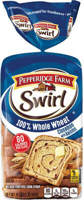 Pepperidge Farm Swirl 100% Whole Wheat Cinnamon with Raisins Breakfast Bread, 16 Oz Loaf