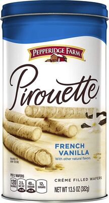 Pepperidge Farm Pirouette Cookies, French Vanilla Flavored Creme Filled Wafers, 13.5 Oz Tin