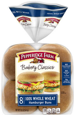 Pepperidge Farm 100% Whole Wheat Hamburger Buns, 8-Pack Bag